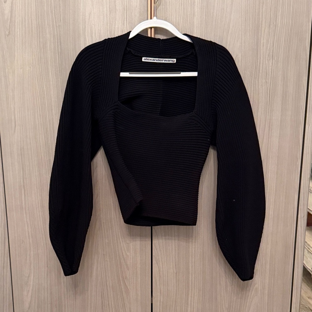 Alexander Wang Black Ribbed Square-Neck Knit Top